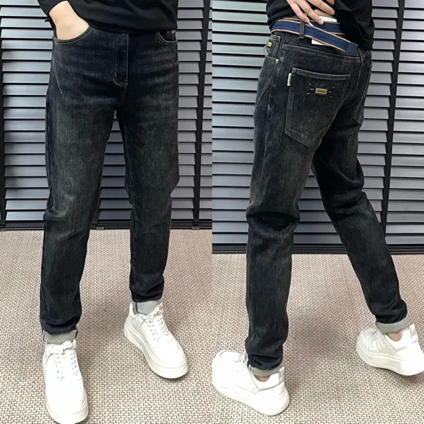 秋冬加绒1179修身活力风秋季简约风四季通用长裤免烫男牛仔裤中腰