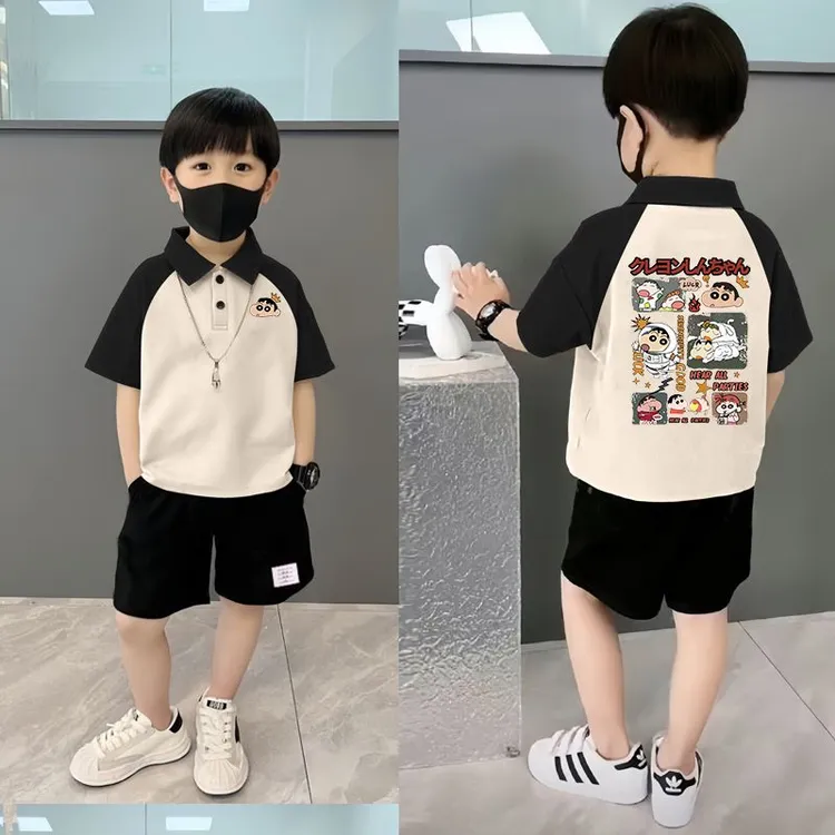 纯棉POLO衫男童中小童短裤短袖两件套装洋气翻领T恤儿童上衣半袖T