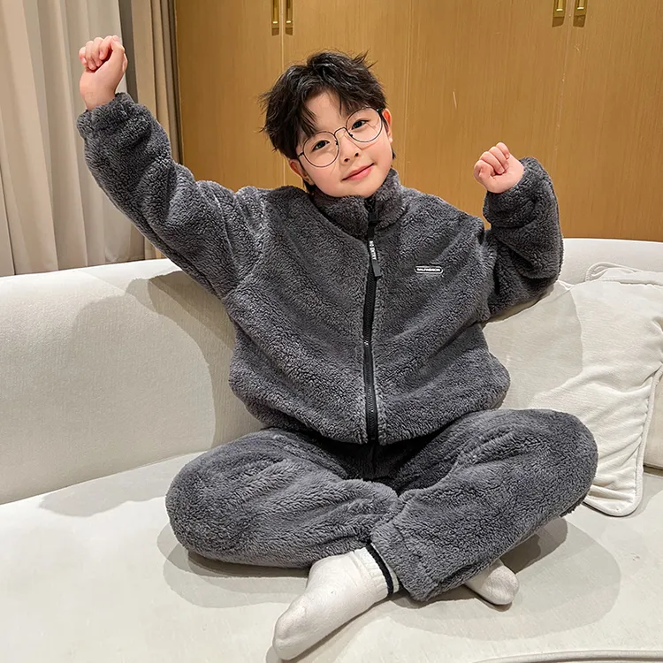 男童珊瑚绒睡衣冬季2025新款中大童秋冬款儿童男孩加绒加厚家居服