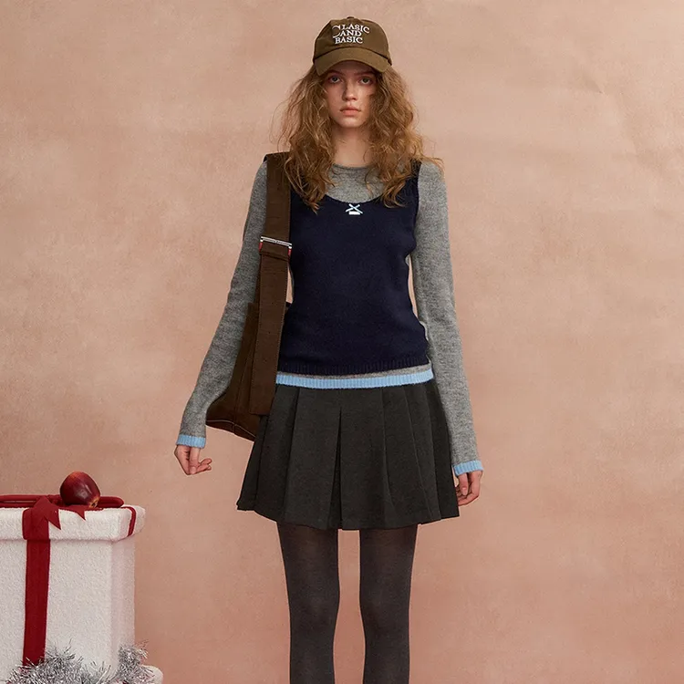 SOMESOWE官方授权撞色背心秋冬叠穿长袖假两件毛衣