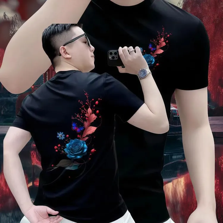 新款重磅百搭短袖T恤男士短T休闲时尚半截袖圆领大码体恤潮流印花