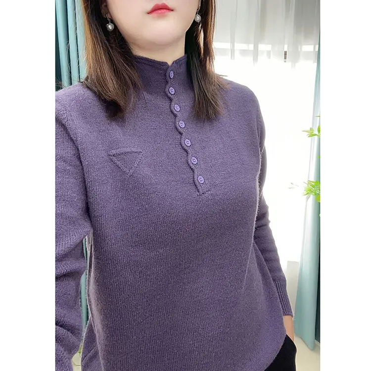 纽扣毛衣女打底衫秋冬新款时尚洋气宽松针织衫极简风上衣套头