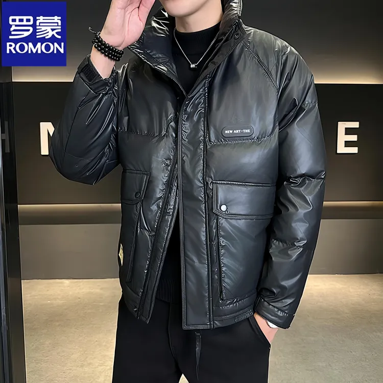 Romon/罗蒙轻薄羽绒服男冬季新款白鸭绒潮牌立领夹克加厚保暖外套