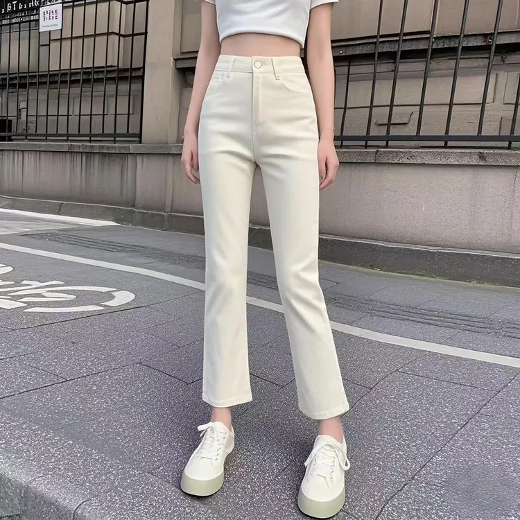 牛仔裤女2025夏季新款韩版高腰弹力显瘦大码直筒黑白色烟管裤子