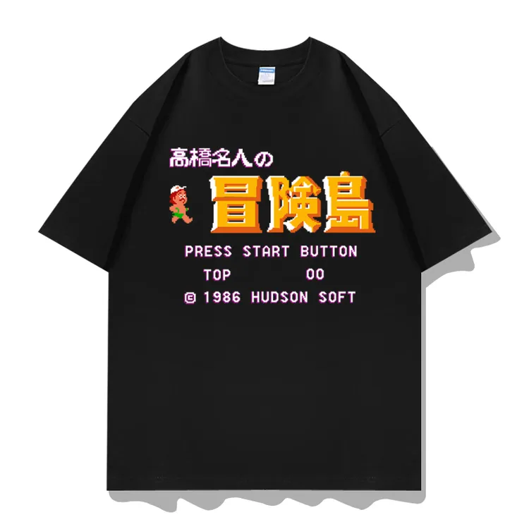 怀旧复古童年fc红白游戏机周边冒险岛图案印花短袖T恤衣服半袖潮