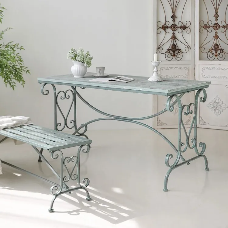欧式轻奢户外复古铁艺桌椅组合室内长方形餐桌别墅庭院咖啡桌茶几