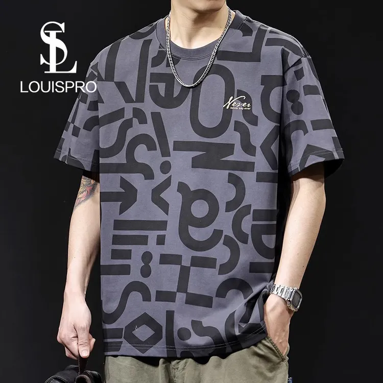 印花短袖t恤男士潮百搭大码夏2025新款高端美式男款体恤