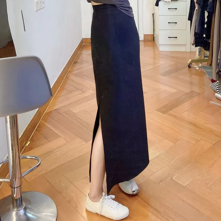 轻奢直筒开衩半身裙显瘦气质高腰半身裙H裙（无弹卡码拍大）