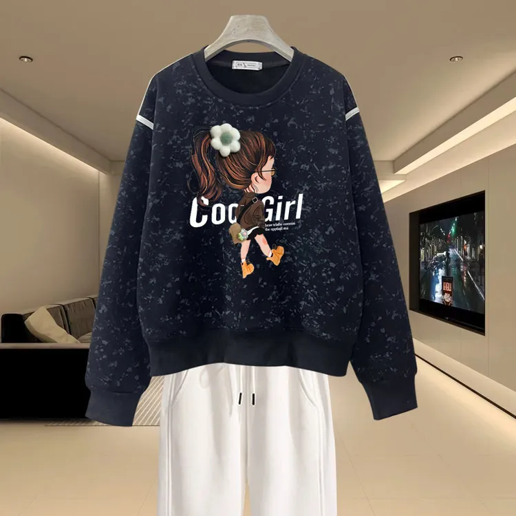 圆领卫衣女2025秋冬新款加绒加厚韩版宽松套头小个子内搭短款上衣