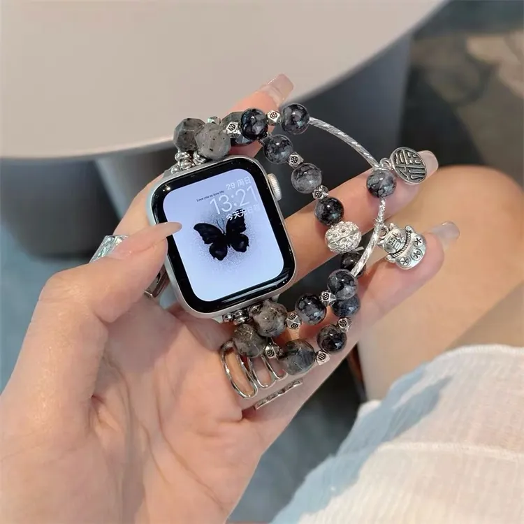 祈福猫星曜石串珠适用于苹果手表41mm串珠表带appwatch456789腕带