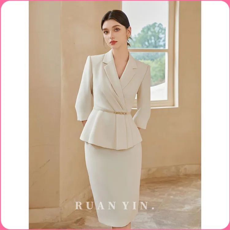 RUAN YIN米色正装正装女士正式场合正装医疗美容前台接待工作服美
