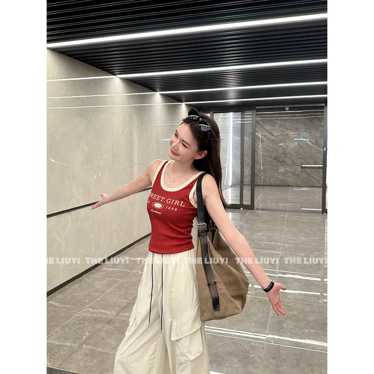 【LIUYI】撞色字母工字辣妹背心上衣2704