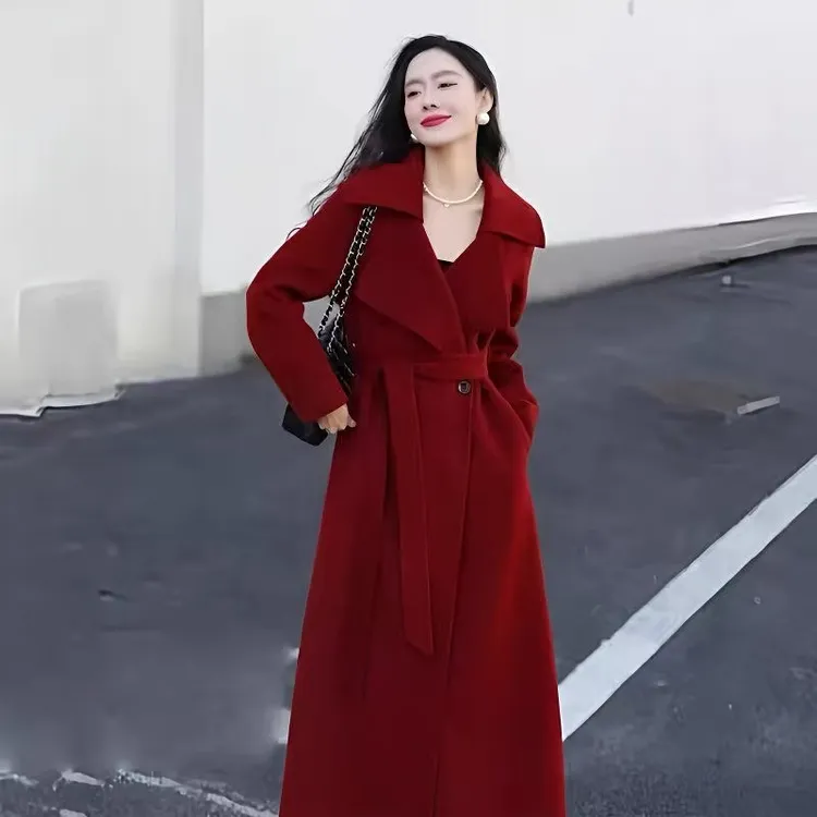红色双面羊绒大衣女2025秋冬新款高级感超好看高端大红色羊绒大衣