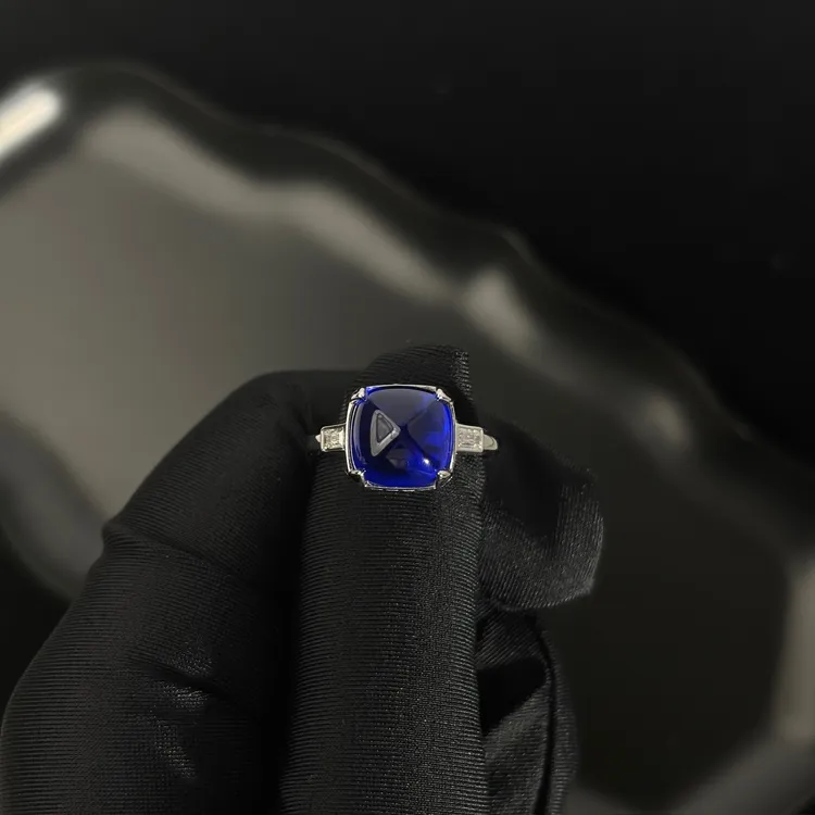 合金合成锆石戒指 戒指饰品蓝色复古镶嵌气质时尚小众简约经典