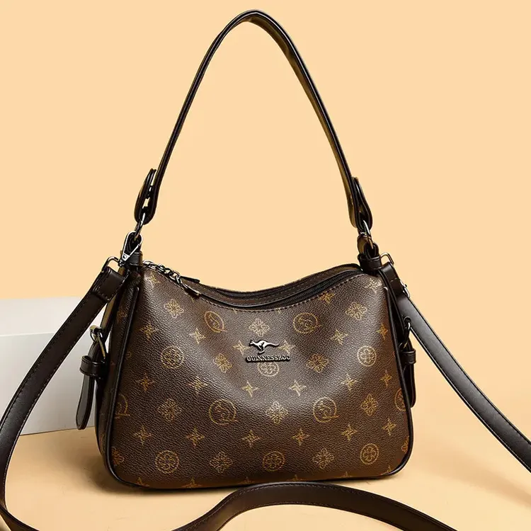 吉尼斯袋鼠正品真皮女包2025新款印花单肩斜挎包百搭中年妈妈包女