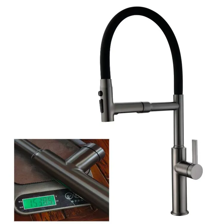 全铜枪灰厨房龙头万向洗菜硅胶管抽拉式水龙头厨房水龙头