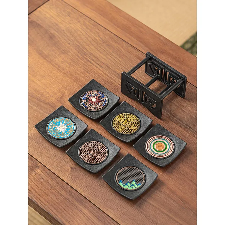 FAVMARTHA中式茶道杯垫四方珐琅彩茶杯托家用翘边茶桌防滑隔热垫