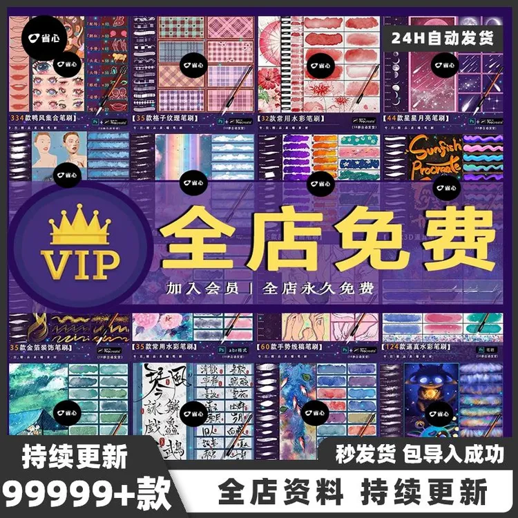 会员VIP全店免费（画世界/画世界PRO/天生会画/procreate/ps笔刷）