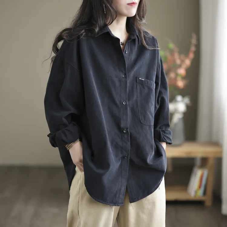 商场专柜品牌剪标外贸单女装高质量斜纹纯棉衬衫外套宽松大码上衣