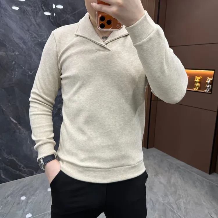 男士轻奢时尚气质百搭翻领休闲长袖打底衫0666