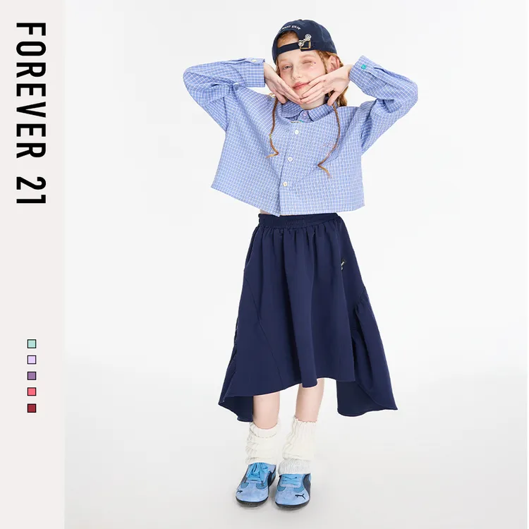 Forever 21童装儿童衬衫春秋2025新款女童格子衬衣大童长袖打底衫