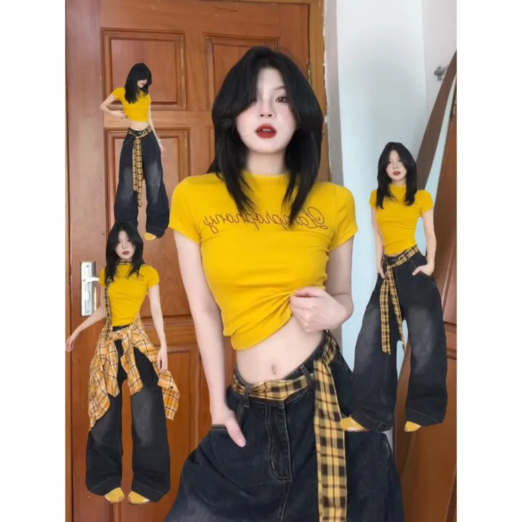 MARIE.COCO正肩短袖T恤女夏季显瘦搭配阔腿牛仔裤夏季高腰宽松女