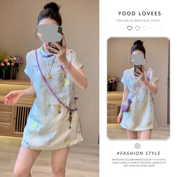 新中式国风印花套装女2025夏新款气质减龄复古盘扣上衣短裤两件套