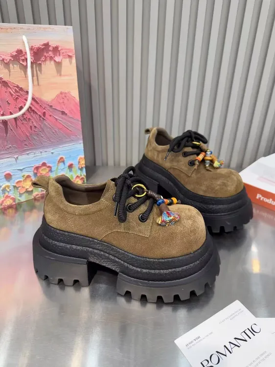 欧货真皮复古大头系带乐福鞋女2025春秋季新款厚底松糕增高休闲