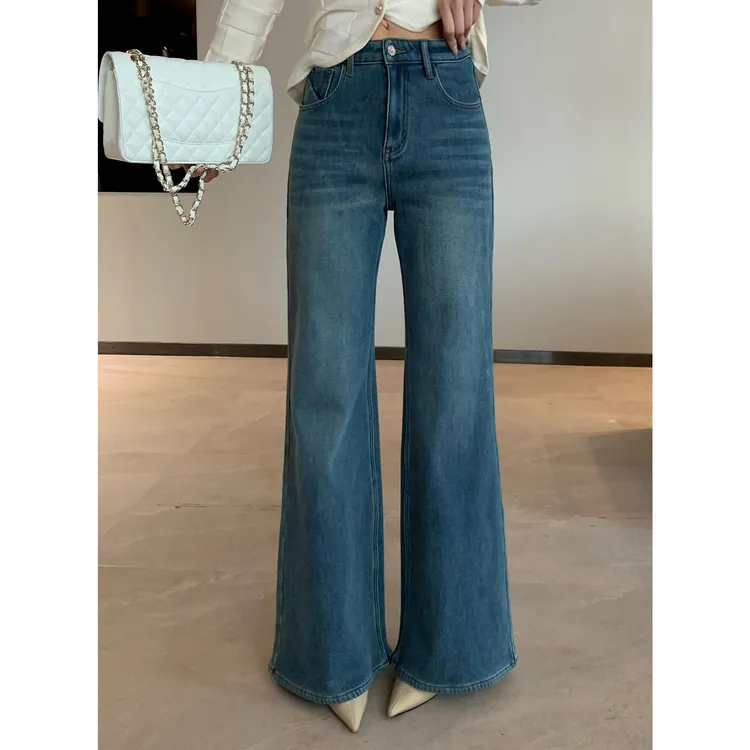 JIJINQI时尚休闲风秋冬阔腿高腰直筒显瘦加绒牛仔裤JD11NZXL1167