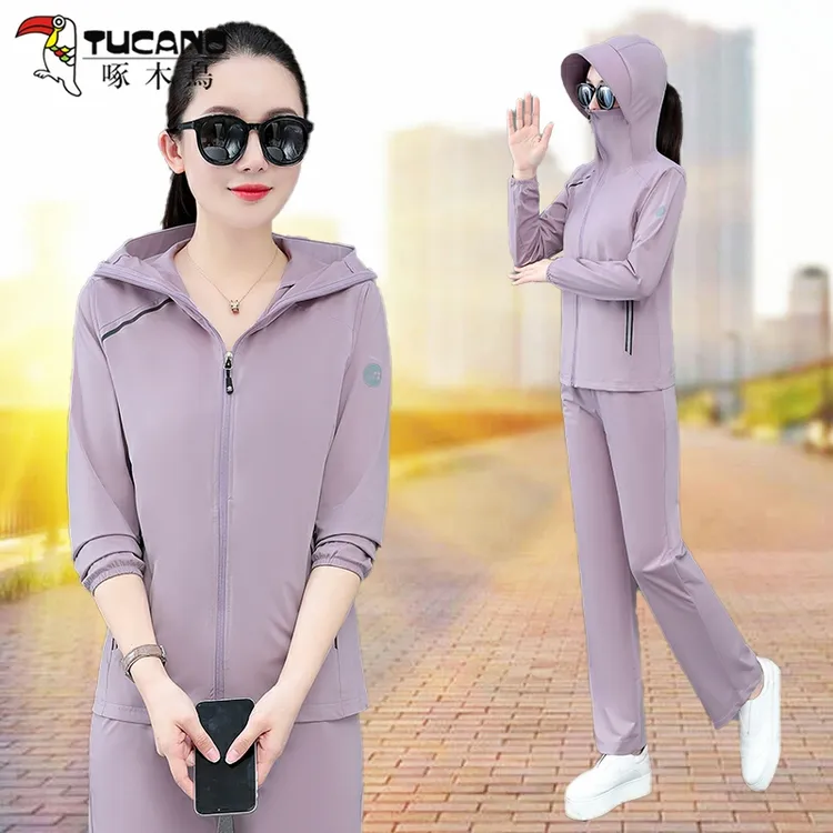 啄木鸟防晒套装女夏季2025新款冰丝外套速干瑜伽裤跑步运动两件套