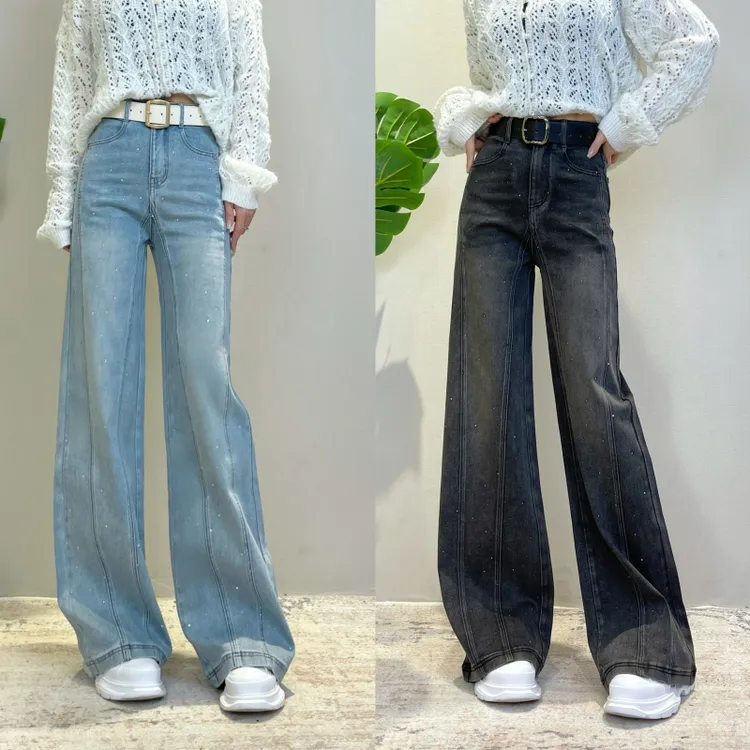 迪否镶钻窄版阔腿裤2025秋季女新款时尚垂感宽松不贴腿牛仔裤6017