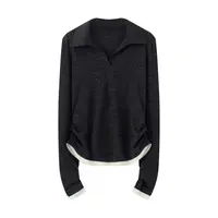 艾家商场同款女装2025秋季新款时尚翻领拼色长袖毛针织衫AR603110