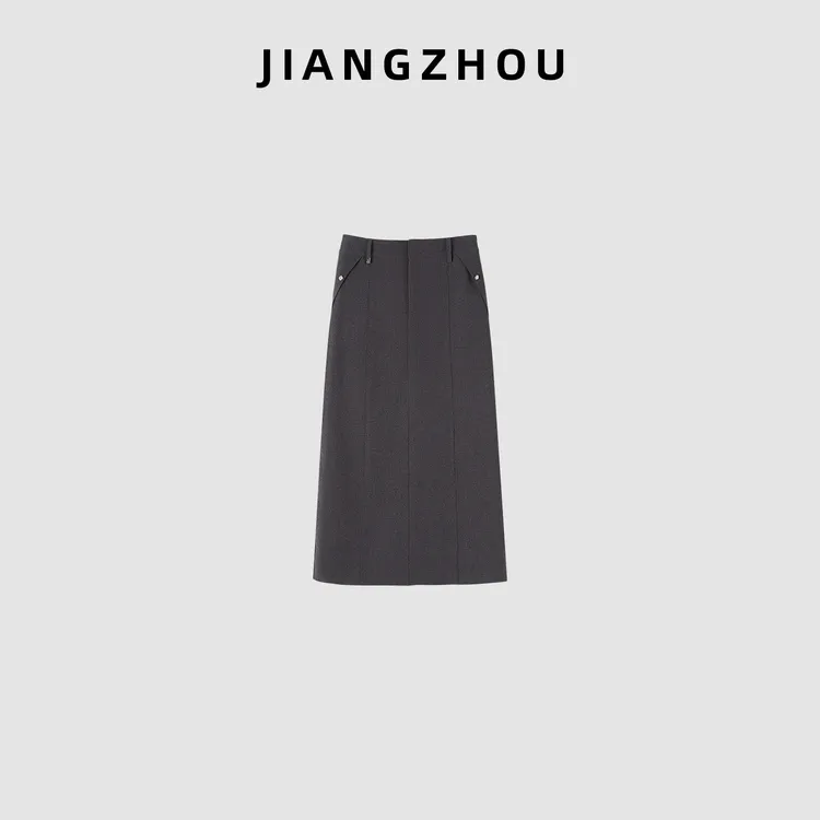 江洲【缪斯】秋冬新款加厚极简风高级感遮胯显瘦气质时髦感直筒裙子