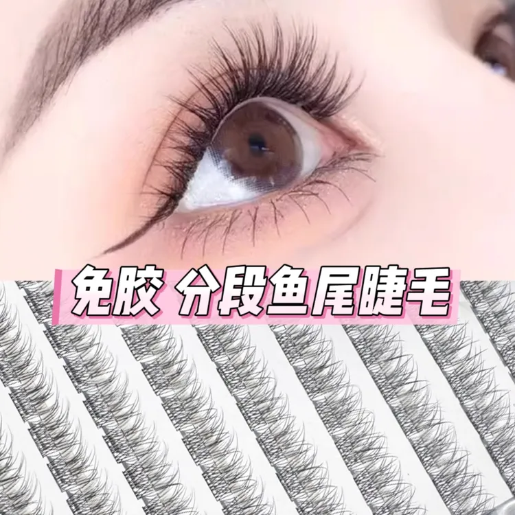 无梗免胶分段鱼尾欧美假睫毛贴超自然仿真单簇懒人犬系新手三部曲