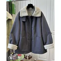 P0616时尚超好看毛茸茸内里翻领宽松中长款外套女慵懒纯色冬新品