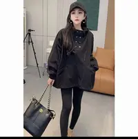 大码女装-5851连帽纽扣宽松型长袖秋季短外套套头宽松秋冬
