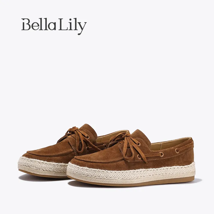 BellaLily2025秋季新款时尚牛皮乐福鞋单鞋女一脚蹬懒人渔夫鞋子