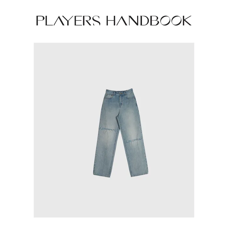 Players Handbook《深藏blue》高级感简约水洗剪裁直筒牛仔裤PH2233