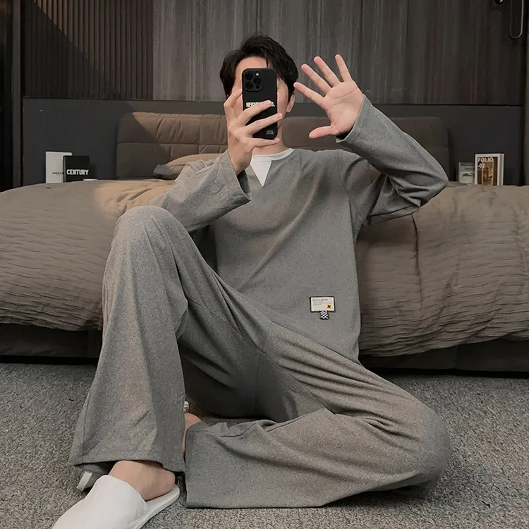 套头睡衣男士冬季德绒保暖加绒套装圆领可外穿大学生家居服秋冬款