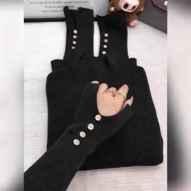 秋冬内搭黑色半高领针织衫女高级感打底毛衣新款修身软糯加厚上衣