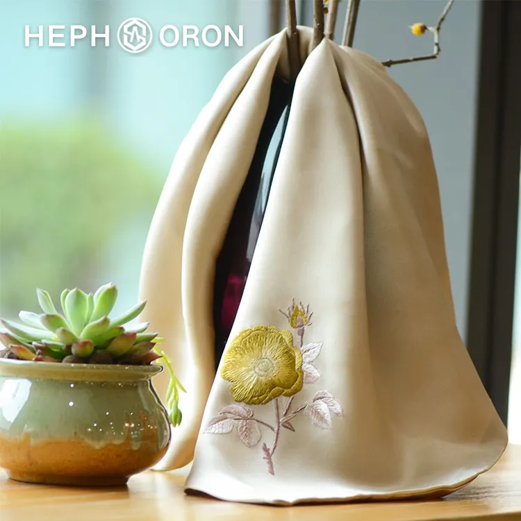 HEPHSORON苏绣丝巾礼盒送妈妈黄色手工刺绣披肩桑蚕丝真丝丝巾