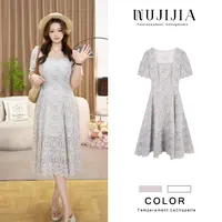 橘子-恋爱少女 气质闪光少女收腰中长款蓝色连衣裙ZL94762