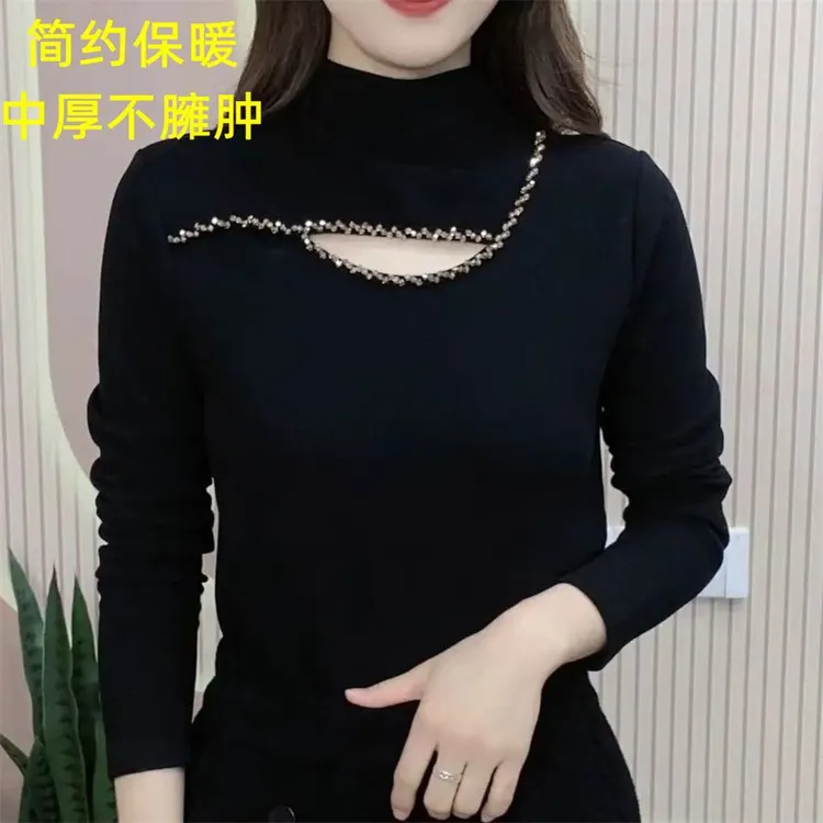 新品高档打底衫女新款双面绒半高领气质女人味保暖小衫长袖t恤女