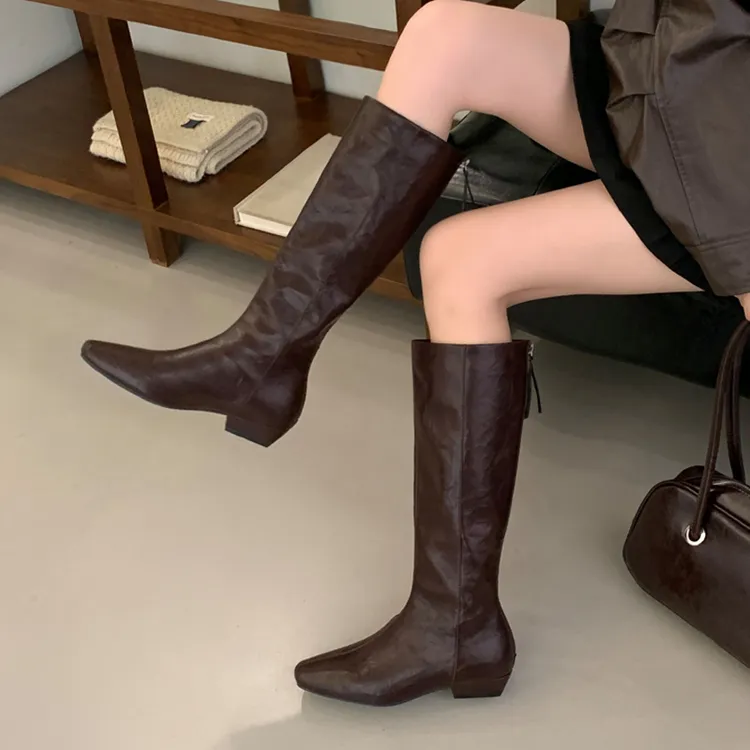少女特工！时装靴40-43大腿围女靴时尚百搭高筒骑士靴复古方头长靴