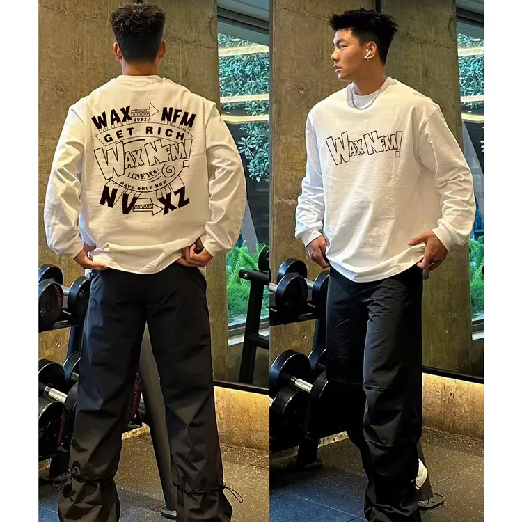 特大码300斤美式高街字母长袖T恤早秋潮牌痞帅宽松休闲打底衫上衣