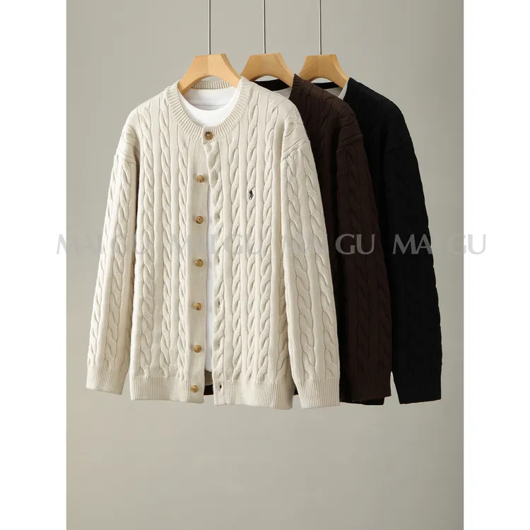 【MAIGU】【 中古绞花针织】秋冬圆领新贵老钱风定纹扣针织开衫外套