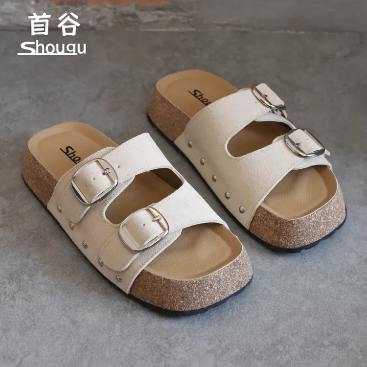 shougu/首谷2025夏季新款复古露趾一字拖鞋女休闲轻便勃肯凉拖鞋