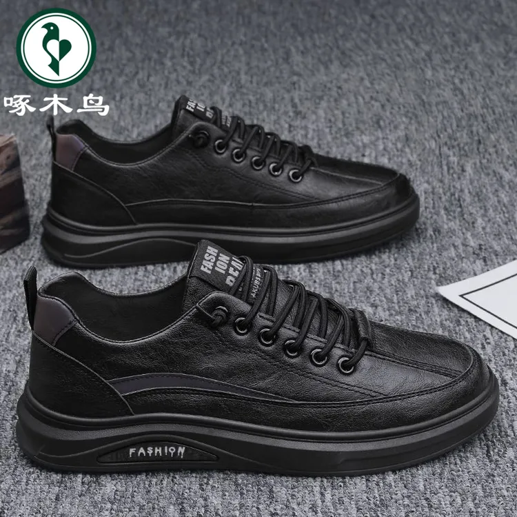 【正品】啄木鸟男鞋新款透气一脚蹬休闲皮鞋子男款时尚百搭运动板鞋