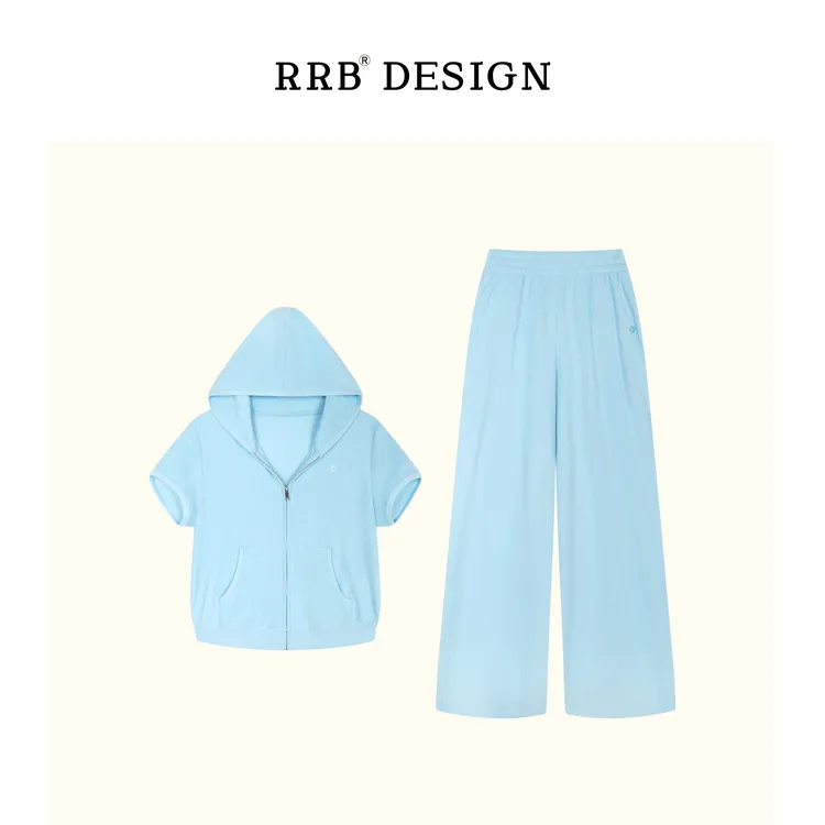 RRB Design「漫步套装」连帽拉链外套上衣+松紧腰字母直筒裤两件套