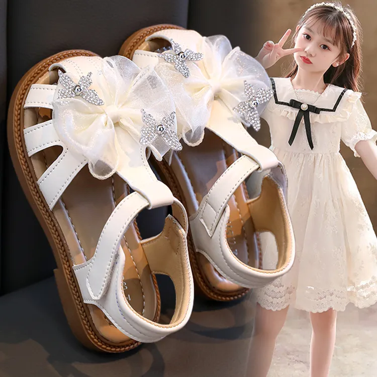 ABC女童凉鞋2025夏款新款儿童公主凉拖女孩时尚包头水钻鞋中大童